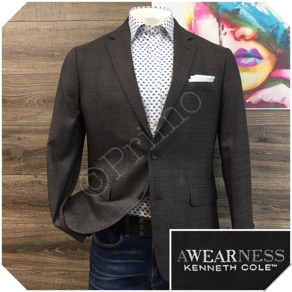 KENNETH COLE Mens Blazer Sport Coat Casual Jacket Size 42R Slim Fit Wool Suit